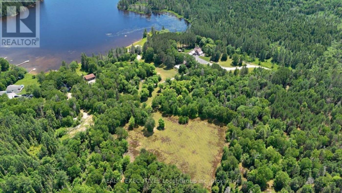 Aerial view of the property field and forest